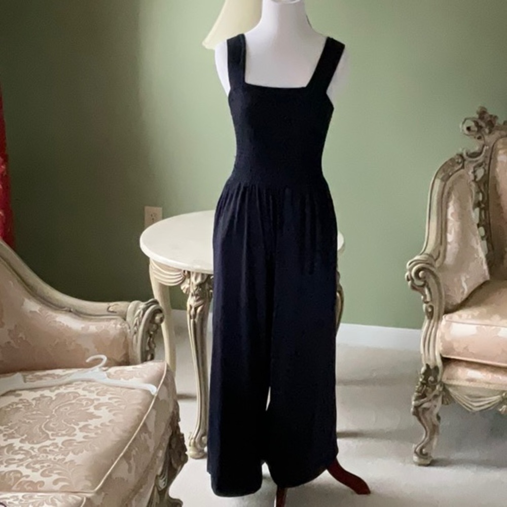 LOFT Navy Jumpsuit with Wide-Leg Design